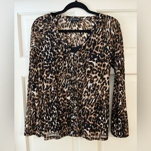 INC leopard top with snap out cami. Lace up front to adjust opening. Size small